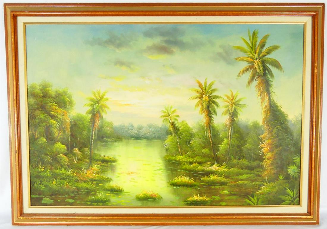 W. ADAM 'TROPICAL RIVERSCAPE' OIL ON CANVAS (1 of 6)