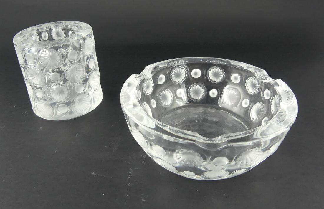2pc LALIQUE 'TOKYO' FROSTED CRYSTAL SMOKING SET (1 of 7)