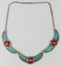 FRANK VACIT ZUNI STERLING TURQUOISE CORAL NECKLACE