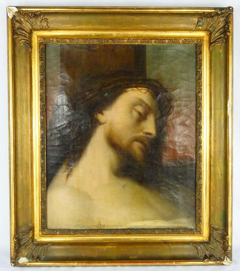 19th C 'PORTRAIT OF CHRIST' OIL PAINTING ON CANVAS (1 of 5)
