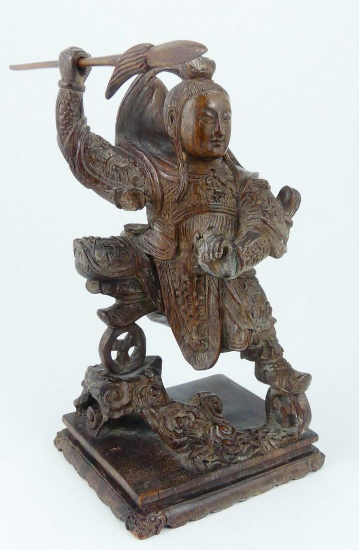 CHINESE CARVED WOODEN WARRIOR w SPEAR (1 of 7)