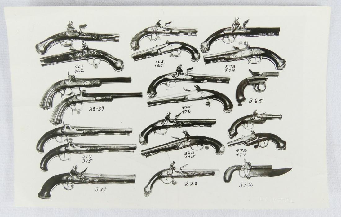 ANDY WARHOL ANTIQUE GUN PHOTOGRAPH: Andy Warhol photograph depicting antique guns. Stamped Estate of Warhol to verso. Holds Andy Warhol blindstamp lower right. Measures 8 1/2" x 5 3/8". Note: Approx 1" tear near center, about 1 1/2" fro