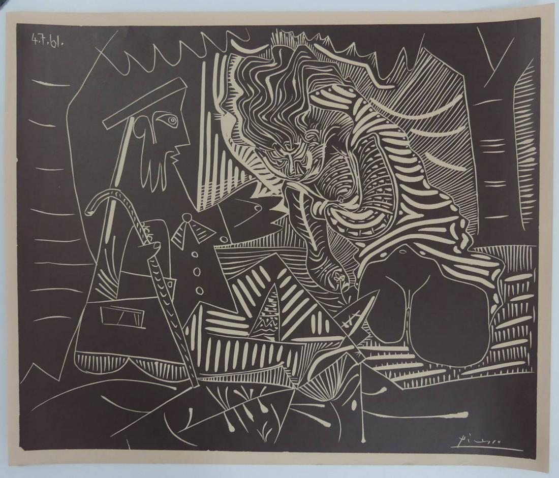 PABLO PICASSO 'LUNCHEON ON THE GRASS' LITHOGRAPH: Pablo Picasso lithograph titled 'Luncheon on the Grass'. Signed in the plate lower right. Sheet measures 27 1/4" x 23".