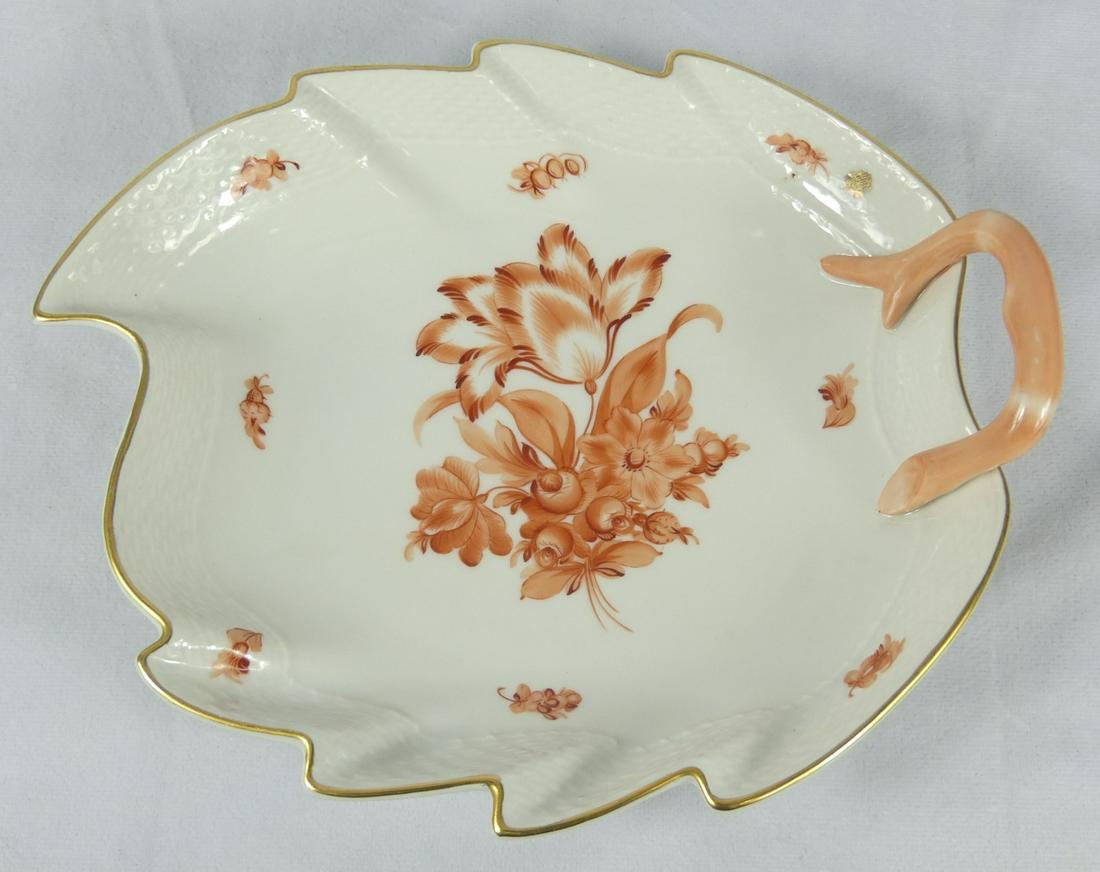 HEREND FLORAL RUST PORCELAIN LEAF DISH (1 of 4)