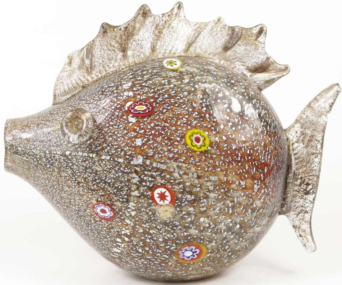 LARGE MURANO ART GLASS FISH w MILLEFIORI (1 of 9)