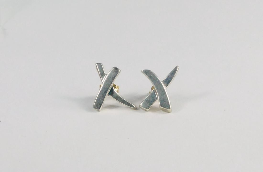 TIFFANY & CO PALOMA PICASSO STERLING 'X' EARRINGS: Paloma Picasso for Tiffany & Co vintage sterling silver 'X' earrings. Each marked to backside and measures 5/8" length.