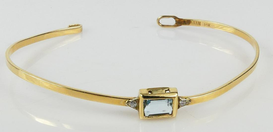 ALWAND VAHAN 14kt YG BLUE TOPAZ & DIAMOND BANGLE (1 of 4)