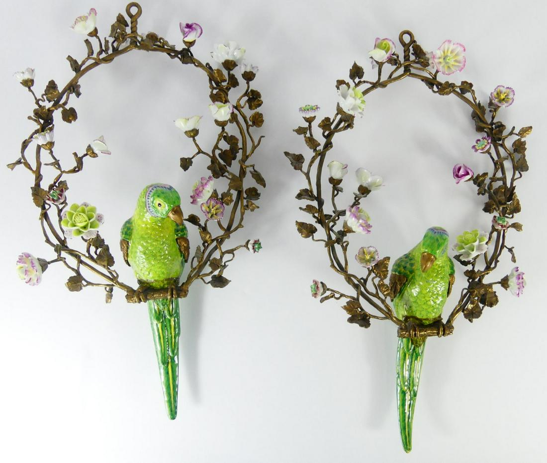 PR FRENCH GILT BRONZE & PORCELAIN PARROTS (1 of 12)