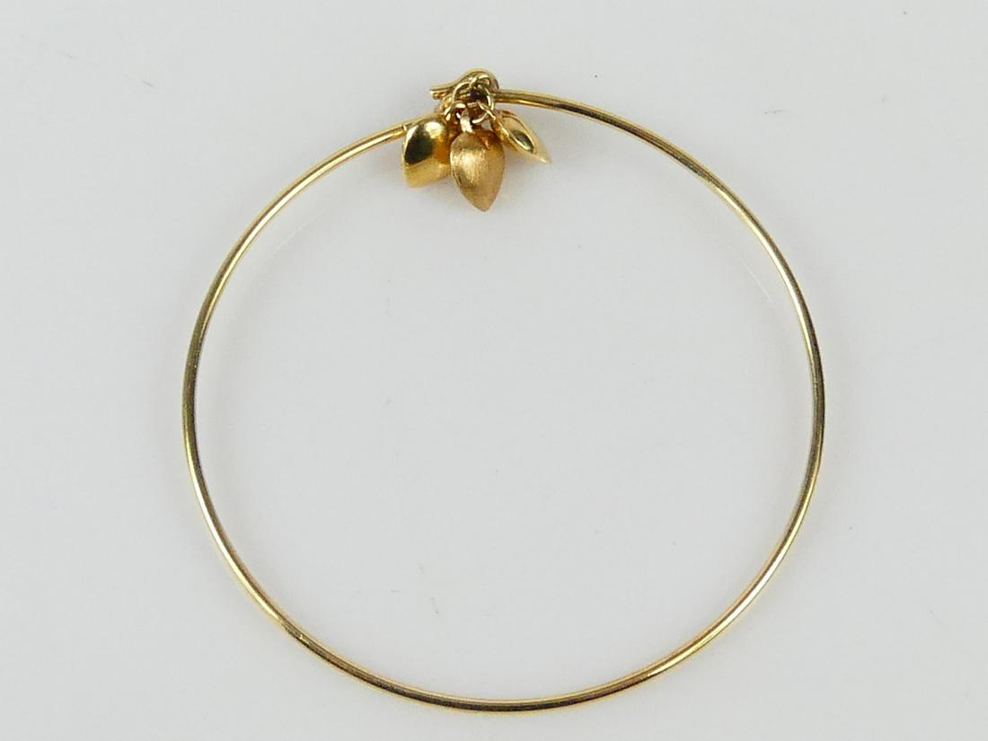 14kt YELLOW GOLD BANGLE w HEART CHARMS (1 of 3)