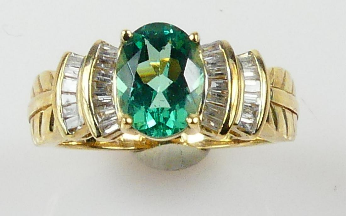 10kt YELLOW GOLD, GREEN STONE & DIAMOND RING (1 of 4)