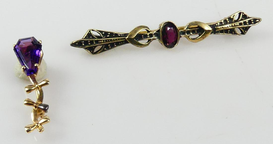14kt YELLOW GOLD AMETHYST KITE BROOCH & 925 BROOCH (1 of 4)