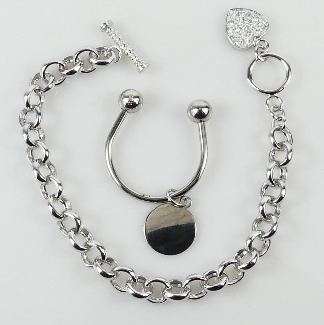 2pc STERLING SILVER BRACELET & KEY RING (1 of 5)