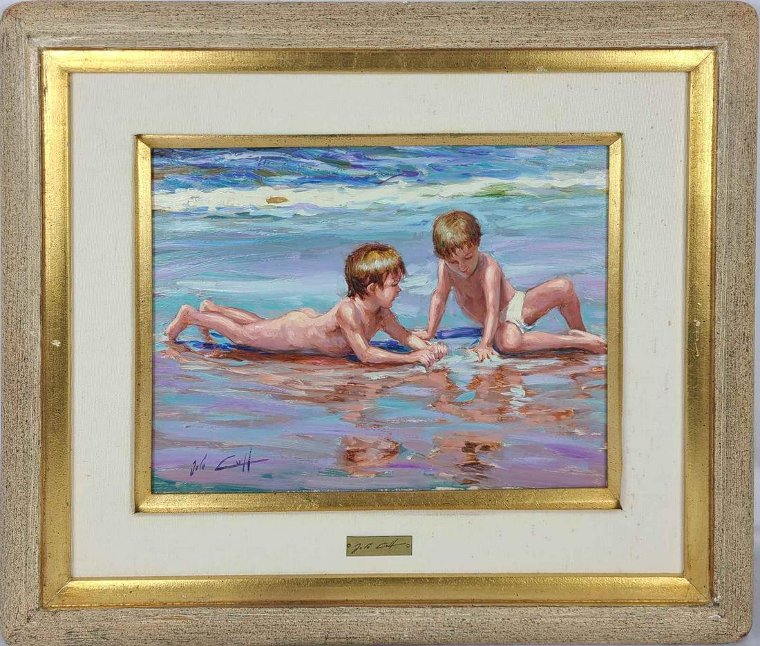 JOSE LULL 'NINOS EN LA PLAYA' OIL PAINTING / BOARD (1 of 5)