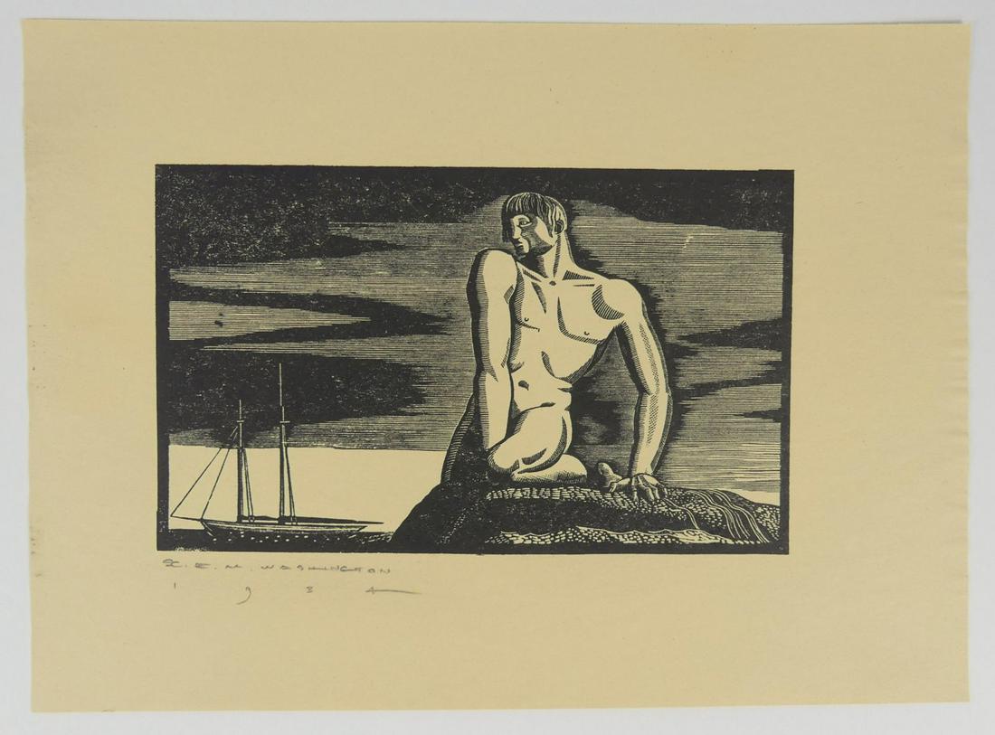 E.M. WASHINGTON 'THE BATHER' WOODCUT PRINT (1 of 4)