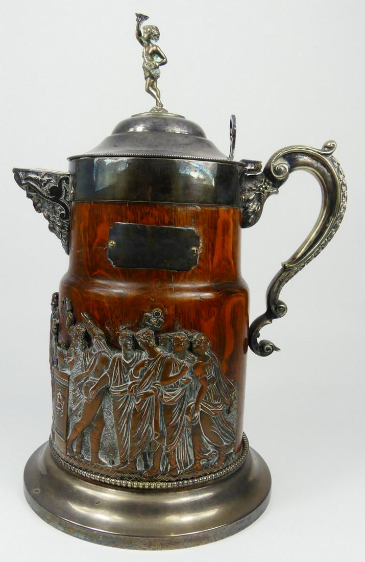 19th C BIRMINGHAM WOOD & SILVER PLATE TANKARD (1 of 11)