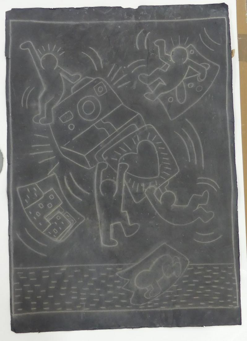 KEITH HARING SUBWAY SERIES CHALK DRAWING ON PAPER (1 of 3)