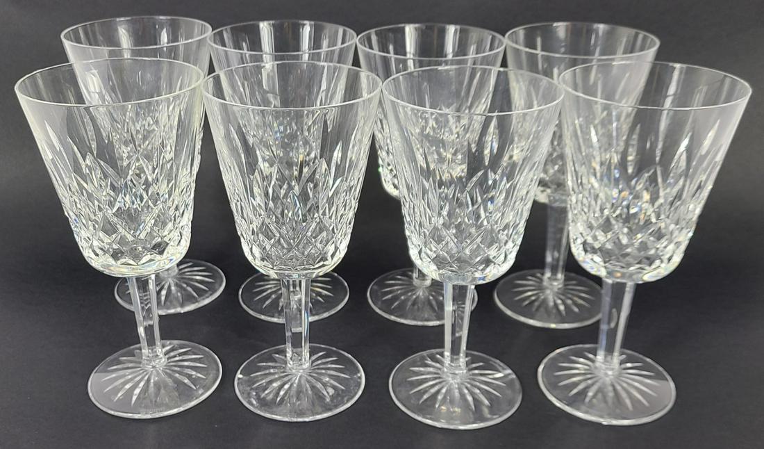 8pc WATERFORD LISMORE CUT CRYSTAL WATER GOBLETS (1 of 6)