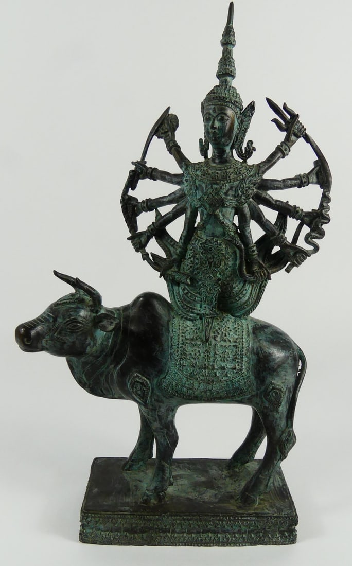 HINDU DURGA WITH BULL BRONZE SCULPTURE (1 of 5)