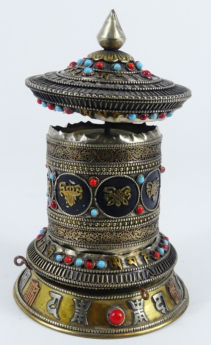 TIBETAN CORAL & TURQUOISE PRAYER WHEEL (1 of 6)