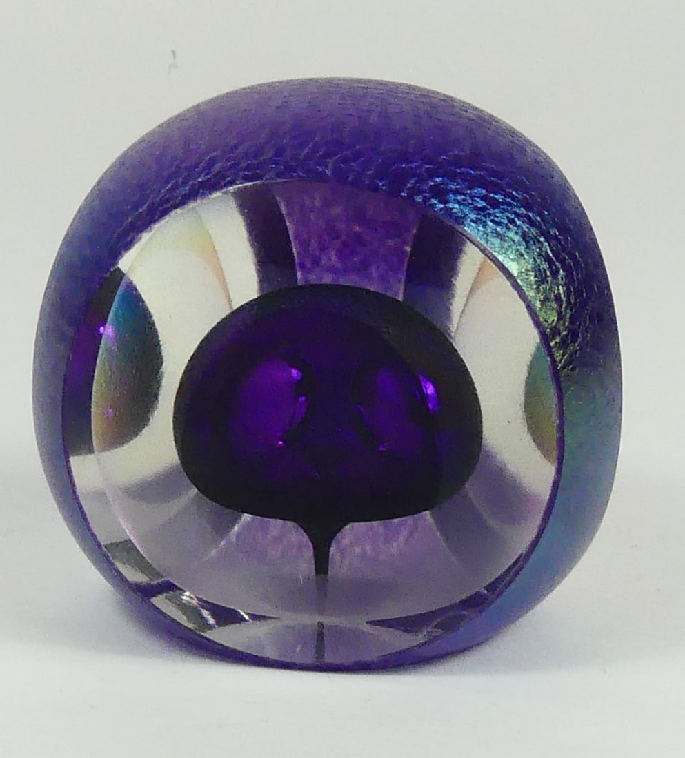 IRIDESCENT CUT STUDIO GLASS PAPERWEIGHT SIGNED (1 of 7)