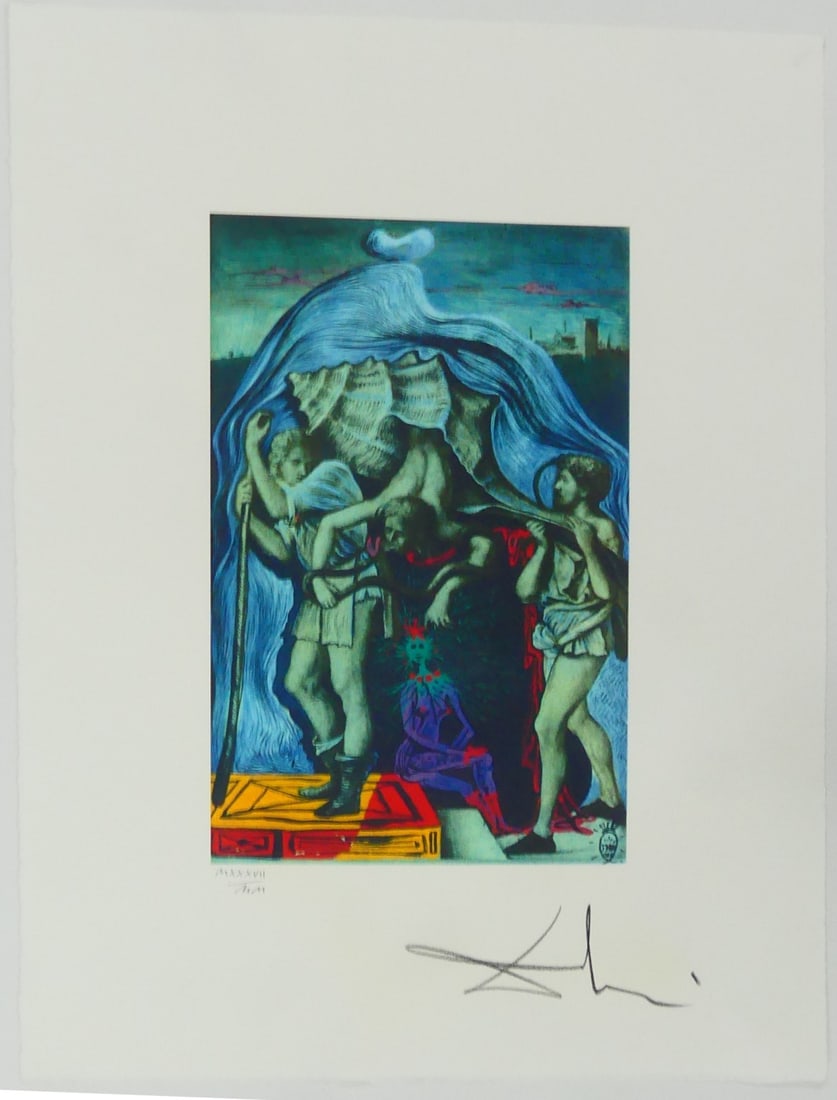 SALVADOR DALI 'METAMORPHOSIS...' LITHOGRAPH: Salvador Dali lithograph titled Metamorphosis of the Five Allegories of Giovanni Bellini'. Hand signed lower right. Numbered MXXXVII/MM and holds blindstamp lower left. Measures 25 3/4" x 19 3/4".