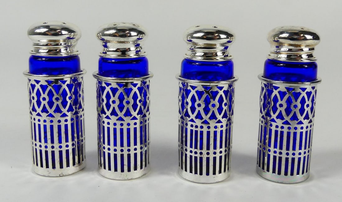 4pc GODINGER SALT & PEPPER SHAKERS w COBALT INSERT (1 of 4)