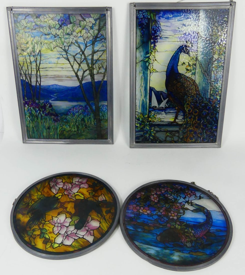 4pc TIFFANY STYLE STAINED GLASS PANELS (1 of 9)