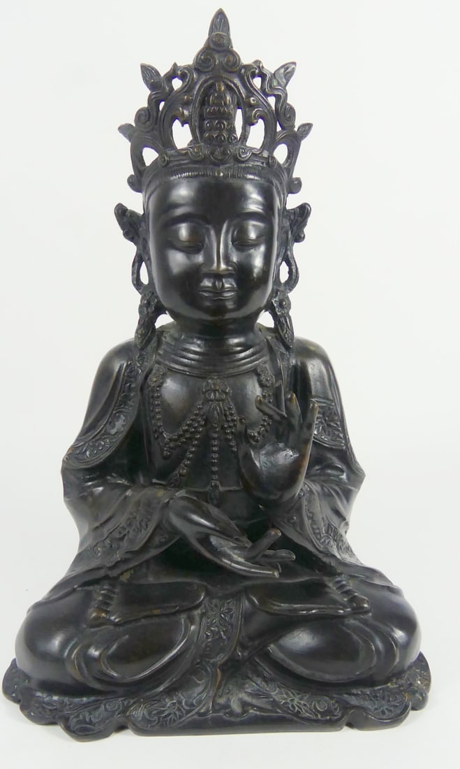 CHINESE SEATED QUAN YIN BRONZE STATUE (1 of 6)