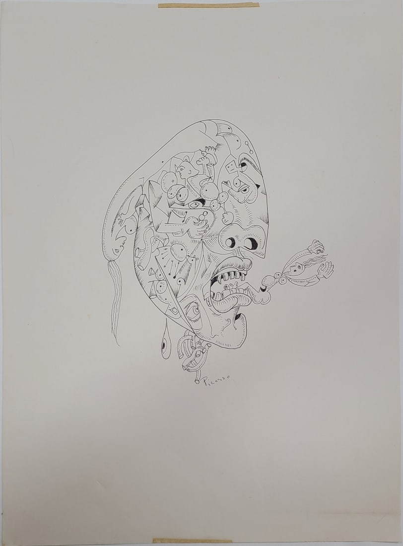 PABLO PICASSO STYLE INK DRAWING ON PAPER (1 of 7)