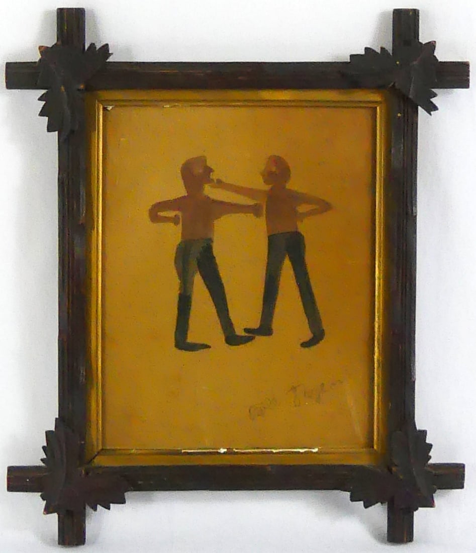 BILL TRAYLOR 'MEN BOXING' GOUACHE ON CARDBOARD (1 of 6)