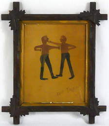 BILL TRAYLOR 'MEN BOXING' GOUACHE ON CARDBOARD