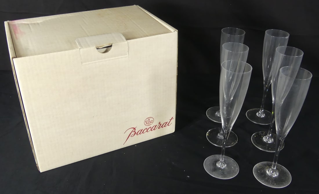 6pc BACCARAT DOM PERIGNON CHAMPAGNE FLUTES w BOX (1 of 6)