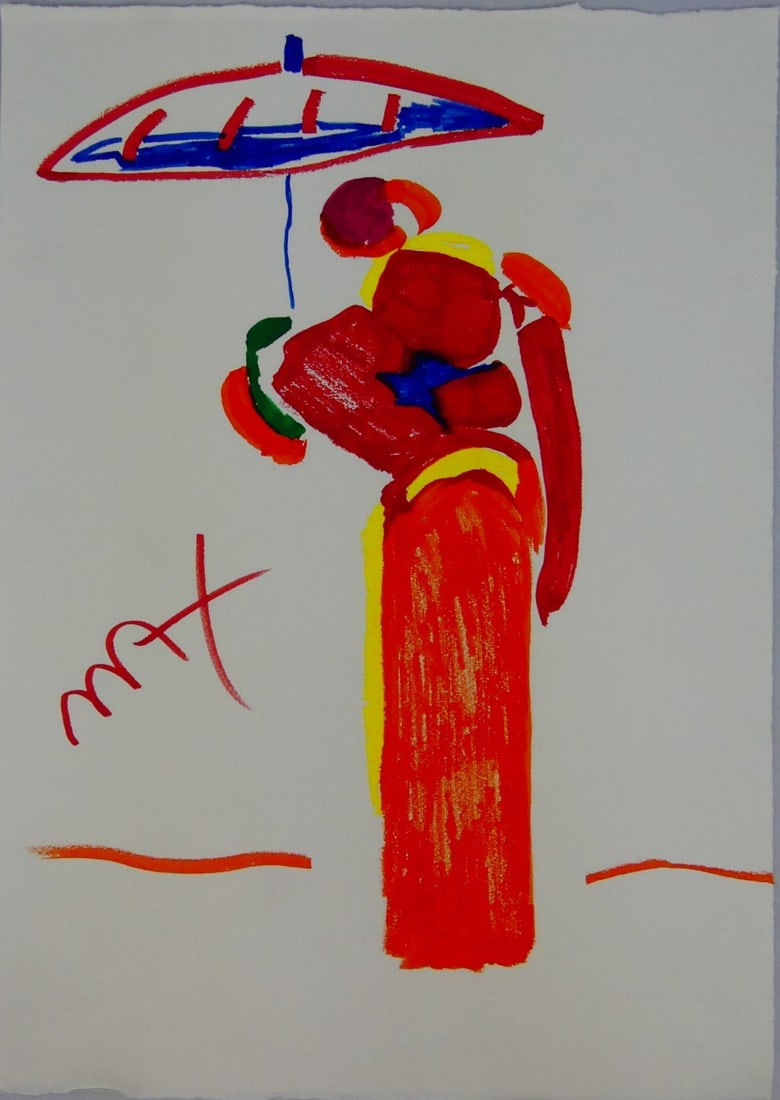 PETER MAX 'UMBRELLA LADY' INK DRAWING ON PAPER (1 of 3)