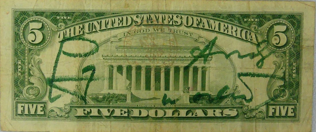 ANDY WARHOL SIGNED & ILLUSTRATED 5 DOLLAR BILL (1 of 5)