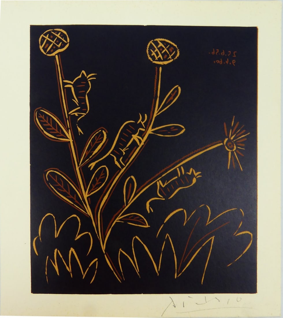PABLO PICASSO 'BULL FLOWER' SIGNED LINOCUT (1 of 5)