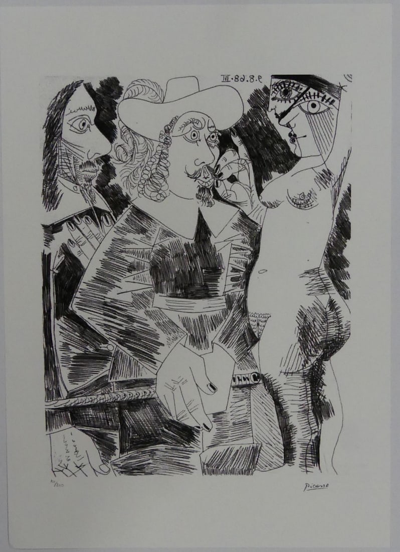 PABLO PICASSO '9.8.68 III' LITHOGRAPH: Pablo Picasso lithograph depicting an abstract nude female with two male figures. Signed in the plate lower right. Numbered in pencil 101/200 lower left. Sheet measures 27 3/4" x 19 3/4".