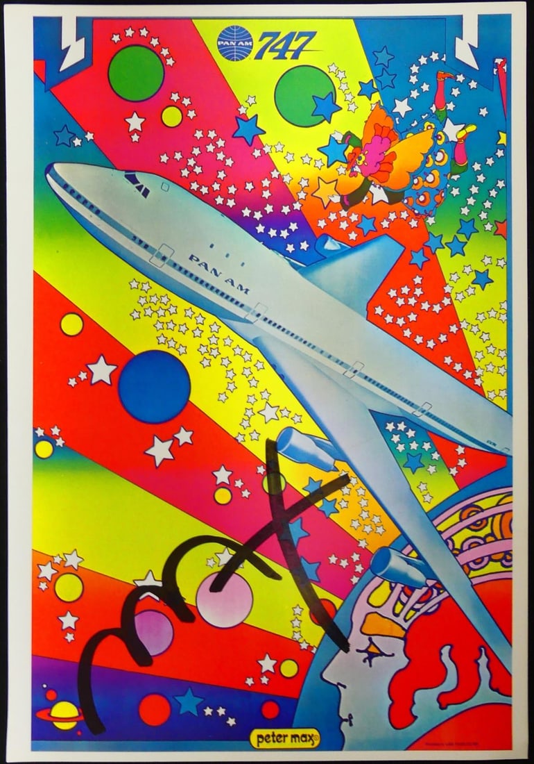 PETER MAX 'PAN AM' AIRPLANE SIGNED POSTER (1 of 5)