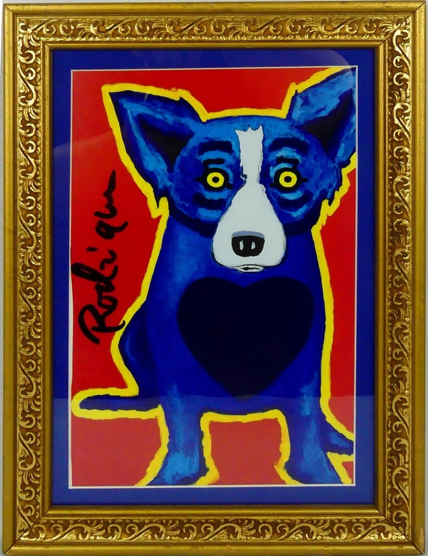 GEORGE RODRIGUE 'BLUE DOG, RED' SIGNED PRINT (1 of 5)