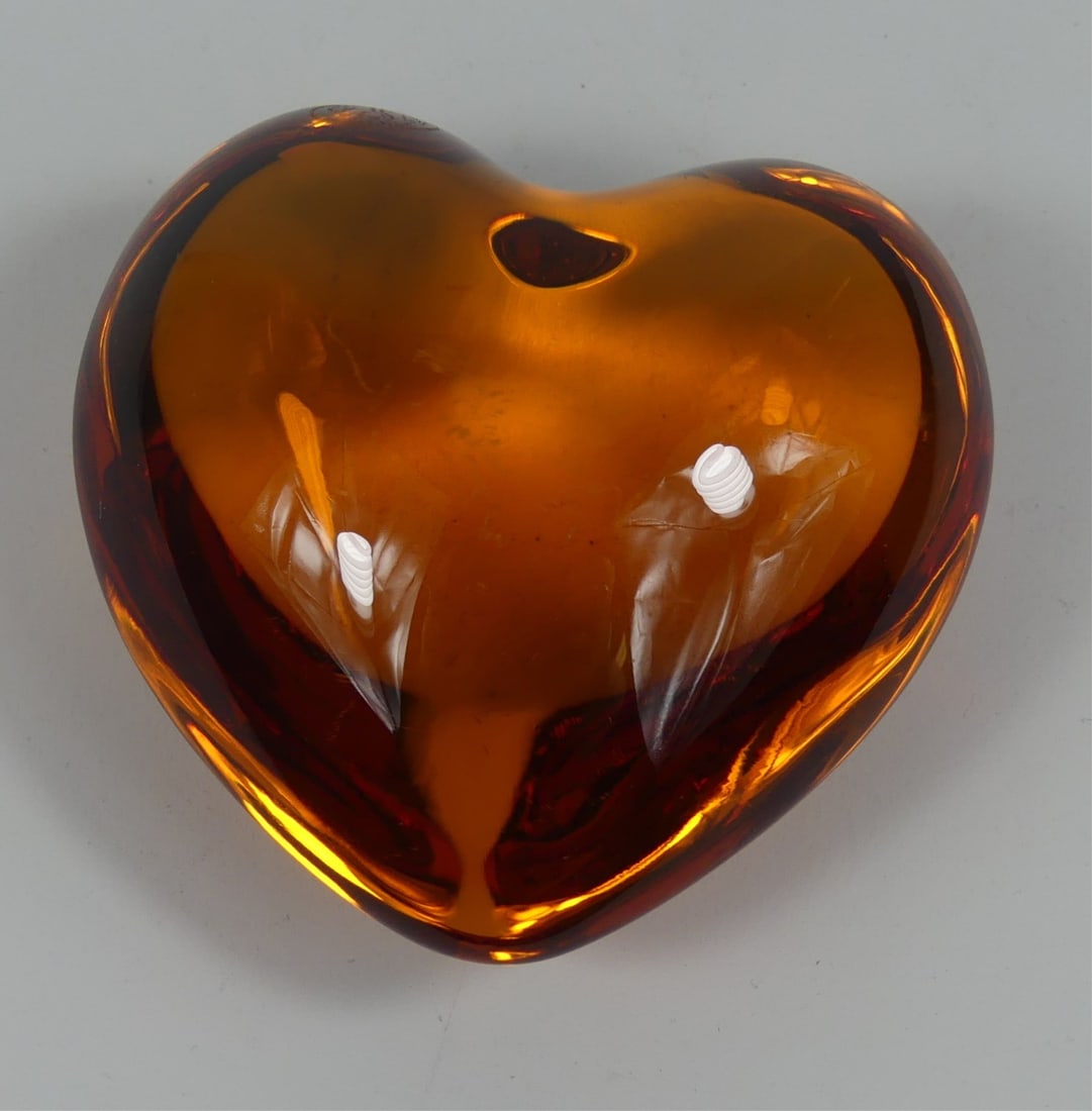 BACCARAT AMBER CRYSTAL HEART PAPERWEIGHT (1 of 6)