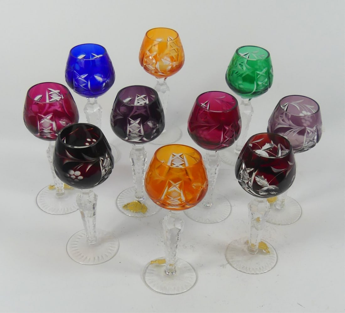 10pc BOHEMIAN CUT TO CLEAR CRYSTAL CORDIALS (1 of 5)