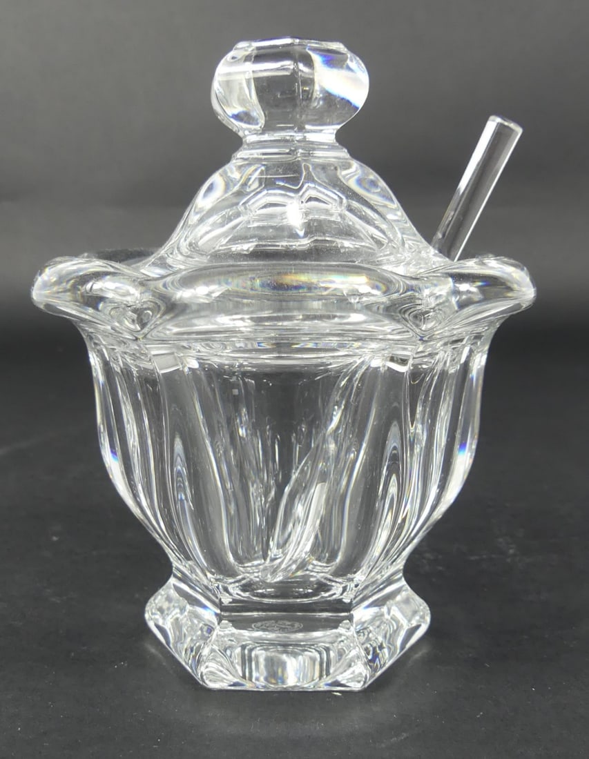 BACCARAT CRYSTAL MUSTARD POT w SPOON (1 of 9)