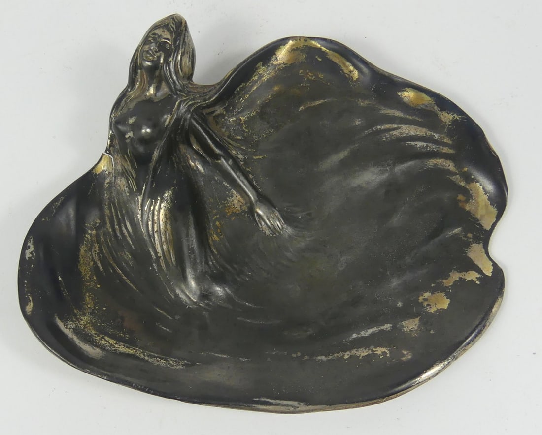FRENCH ART NOUVEAU SILVERED BRONZE DISH (1 of 8)