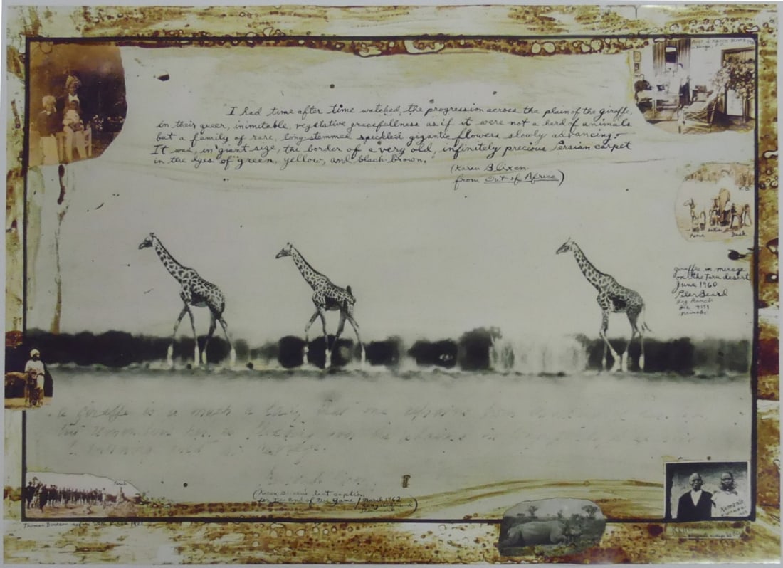 PETER BEARD 'GIRAFFES IN MIRAGE' PHOTO-LITHO: Peter Beard Giraffes in Mirage on the Taru Desert, Kenya photo-litho. Sheet measures 33" x 24".