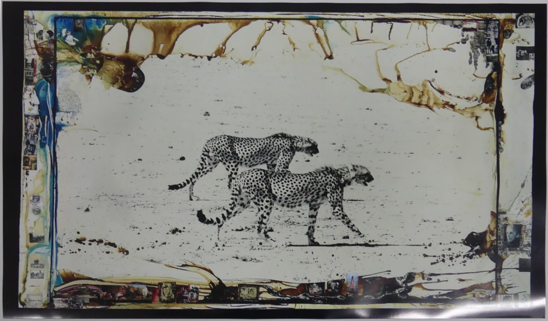 PETER BEARD 'HUNTING CHEETAHS ON TARU DESERT': Peter Beard photo-litho depicting hunting cheetahs in the Taru Desert. Sheet measures 35 7/8" x 20 7/8".