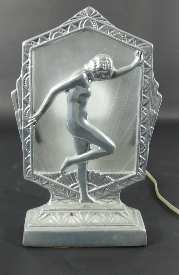 FRANKART STYLE ART DECO CHROMED LAMP w GLASS SHADE (1 of 5)