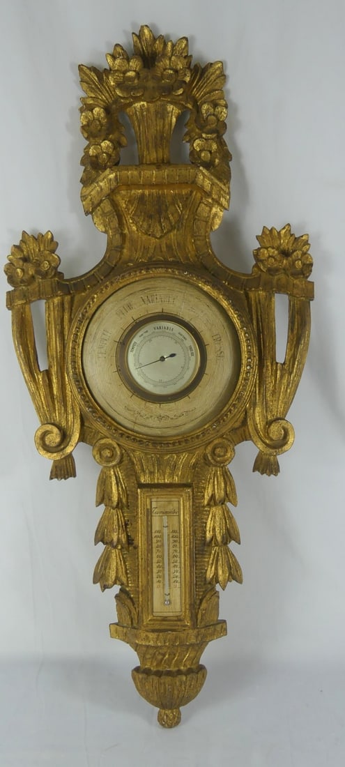 FRENCH REGENCY STYLE GILTWOOD BAROMETER (1 of 6)
