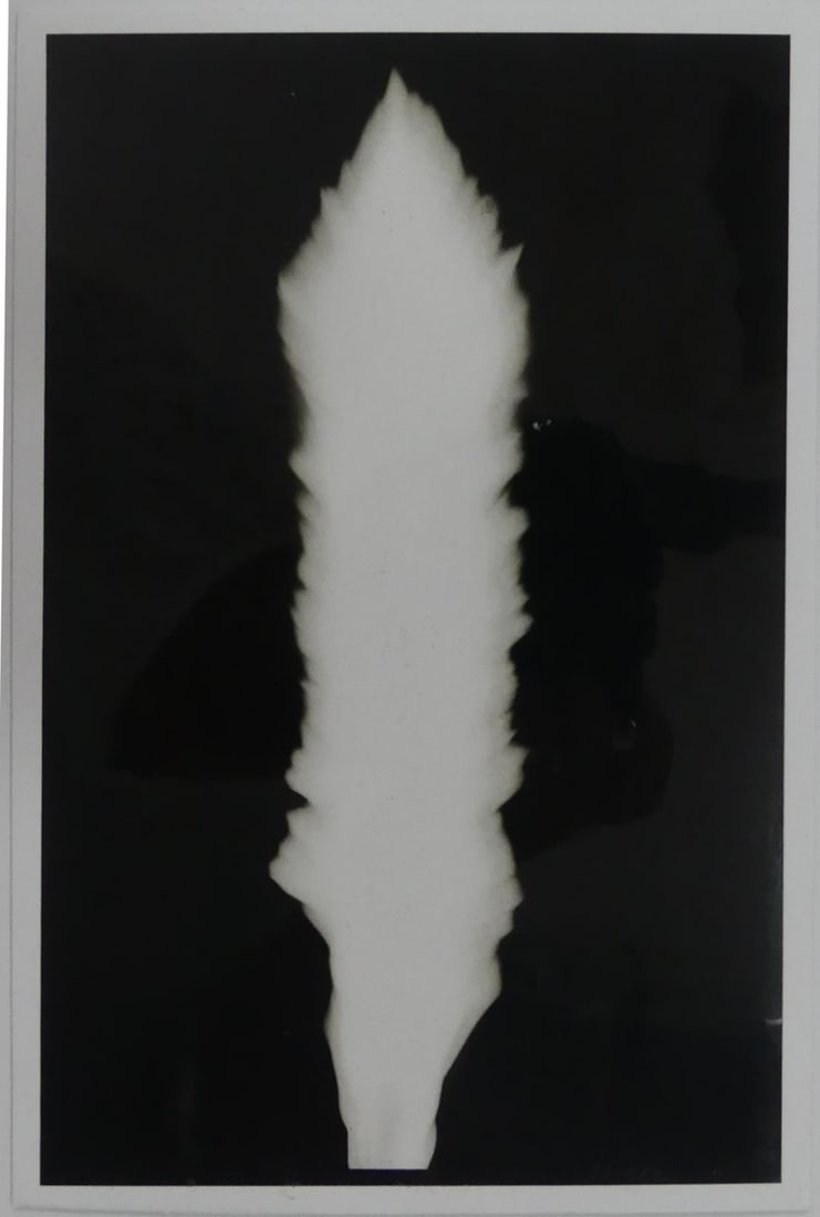 HIROSHI SUGIMOTO 'CANDLE' PHOTO-LITHO 980820: Hioshi Sugimoto photolitho depicting a candle. 'In Praise of Shadow, 980820'. Signed and numbered 980820 in the plate lower right. Measures 8 1/4" x 5 1/2". Mounted to cardboard measuring 8 3/4" x 6".