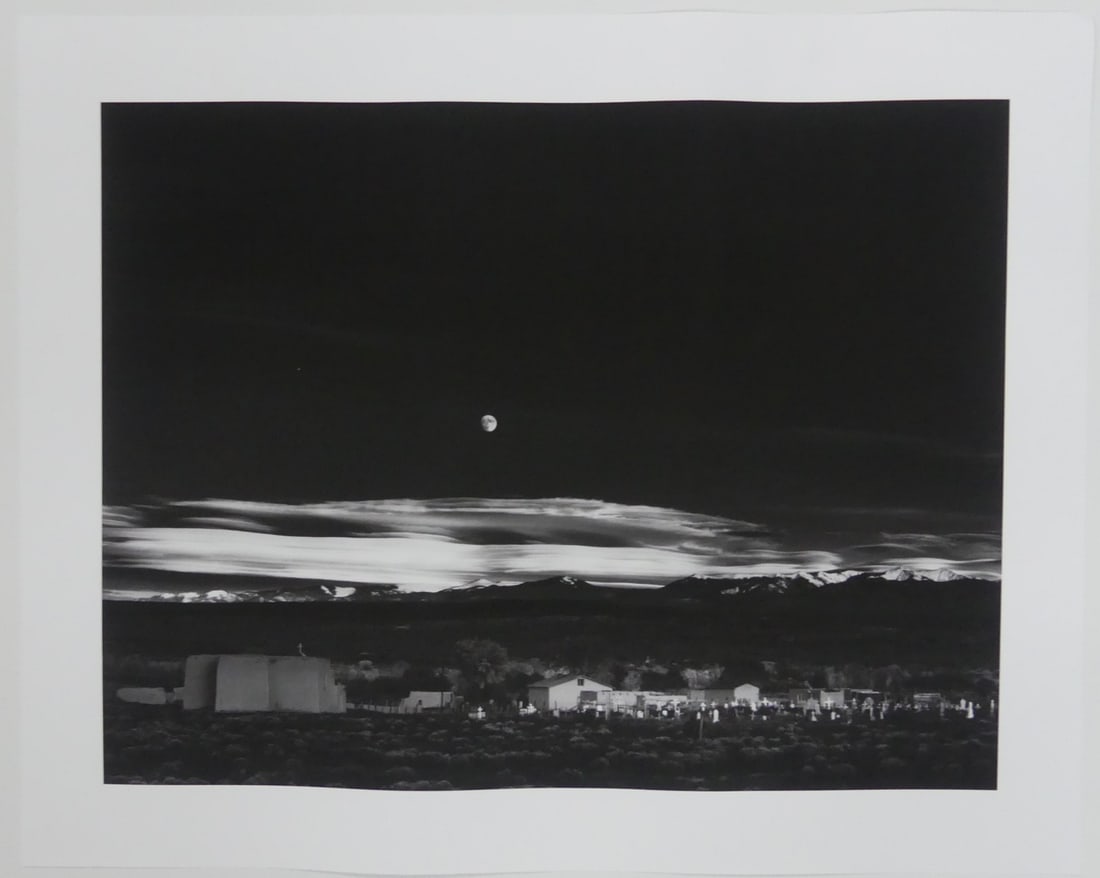 ANSEL ADAMS 'MOONRISE OVER NEW MEXICO': Ansel Adams 'Moonrise Over New Mexico' photo-litho. Sheet measures 30" x 24".