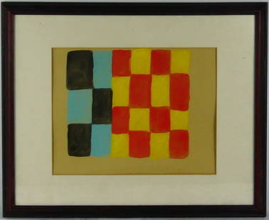 SEAN SCULLY WATERCOLOR ON PAPER: Watercolor on paper depicting an abstract checkerboard design attributed to Sean Scully (Irish, b. 1945). Pencil signed and dated 1.20.94 lower right. Holds label to verso. Viewable measures 13 1/4" x