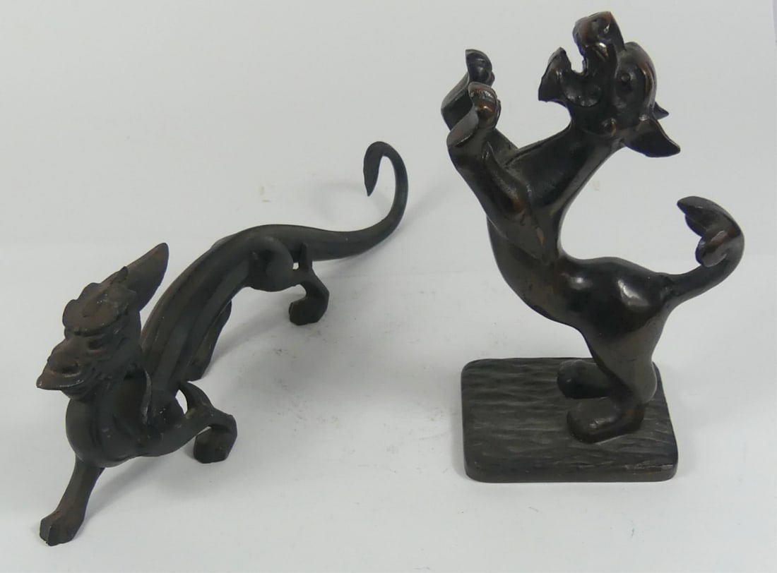 2pc JAPANESE PATINATED CAST IRON FIGURES (1 of 13)
